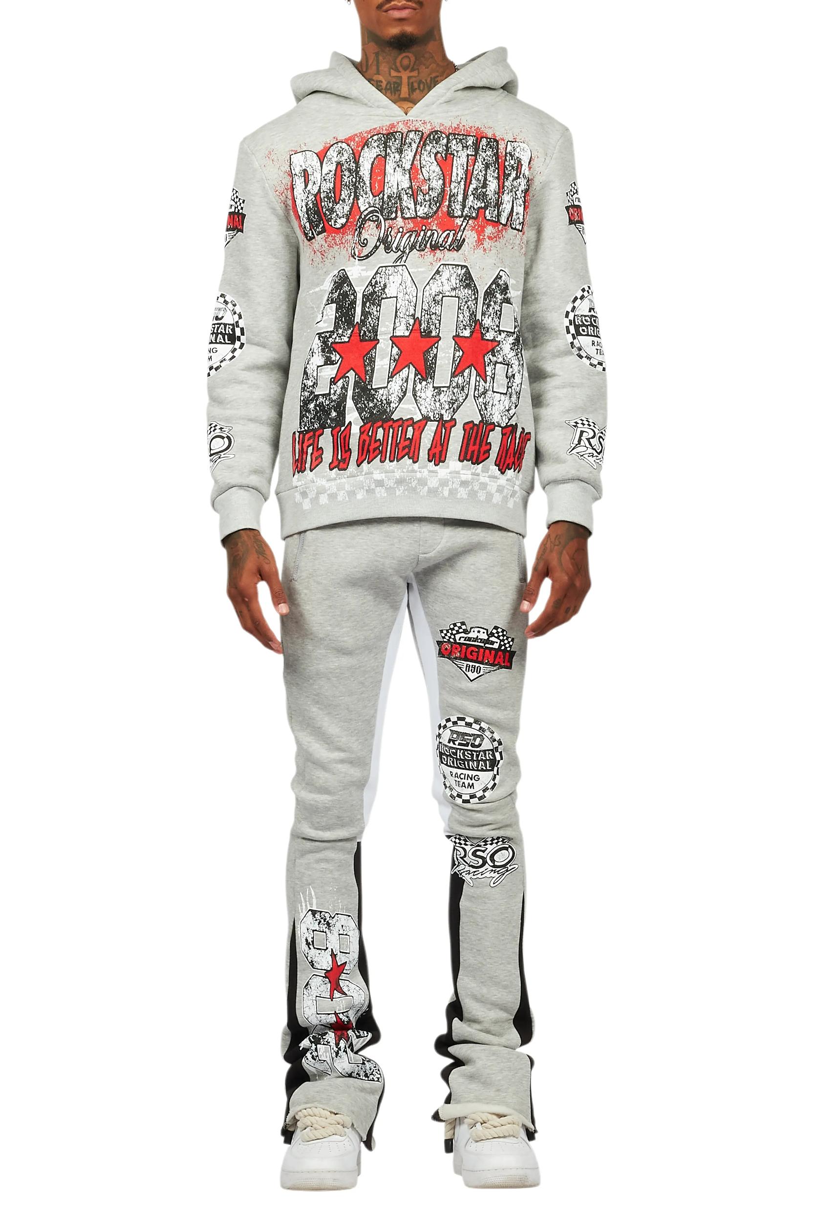 Racing Grung Heather Grey Hoodie/Stacked Flare Track Pant Set Male Product Image