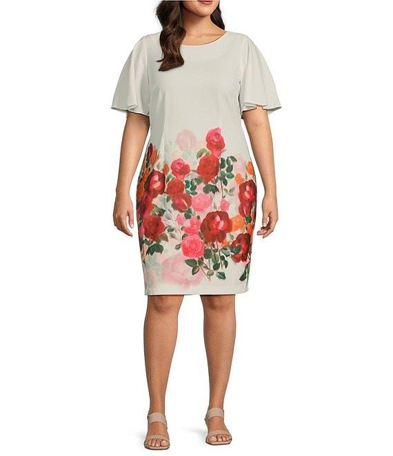 Le Bos Plus Size Boat Neck Floral Print Sheath Dress Product Image