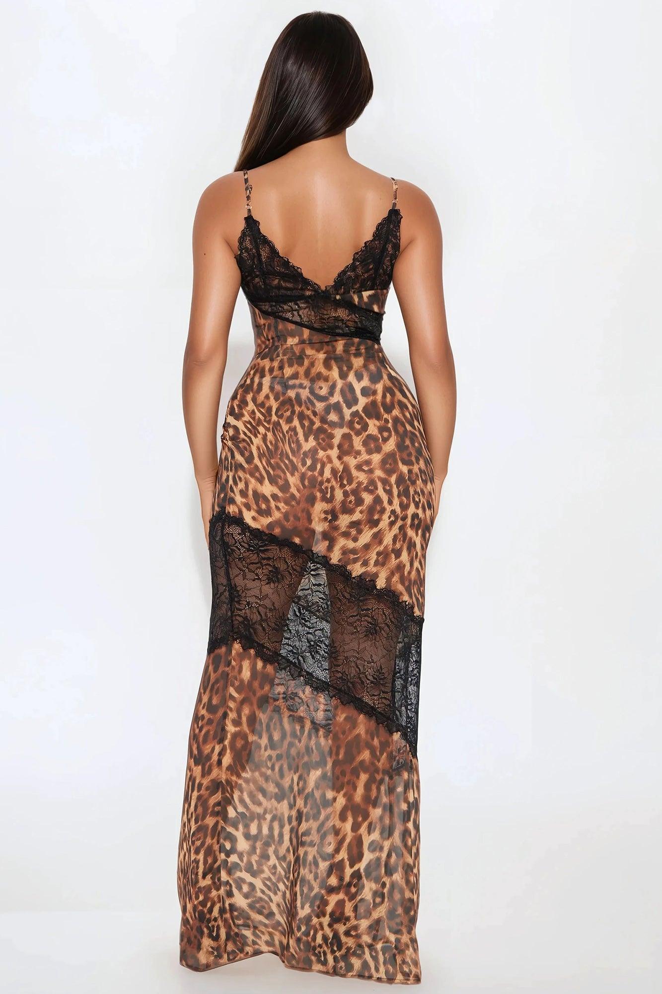 Amaya Leopard Lace Chiffon Maxi Dress - Leopard Product Image
