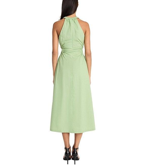 Donna Morgan Halter Neck Sleeveless Side Cut Out Cotton Poplin Midi Dress Product Image
