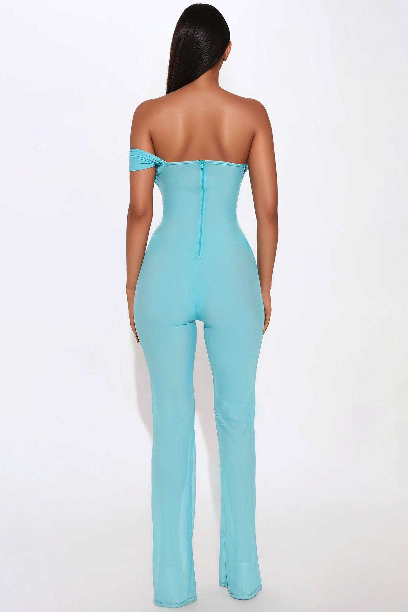 Jazi Sheer Mesh Jumpsuit Set - Aqua Product Image