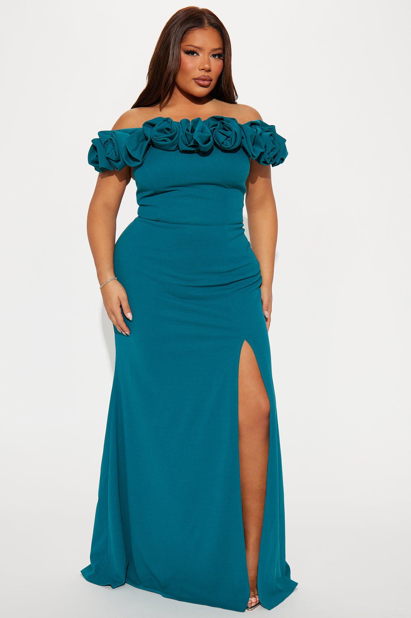 Ericka Floral Off Shoulder Gown - Teal Product Image