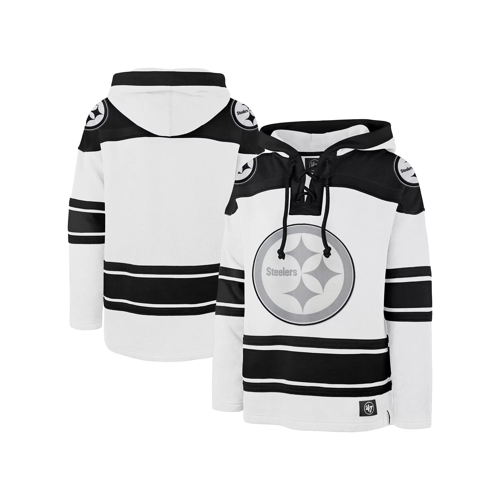 Men's '47 White Pittsburgh Steelers After Image Superior Lacer Pullover Hoodie,  Product Image