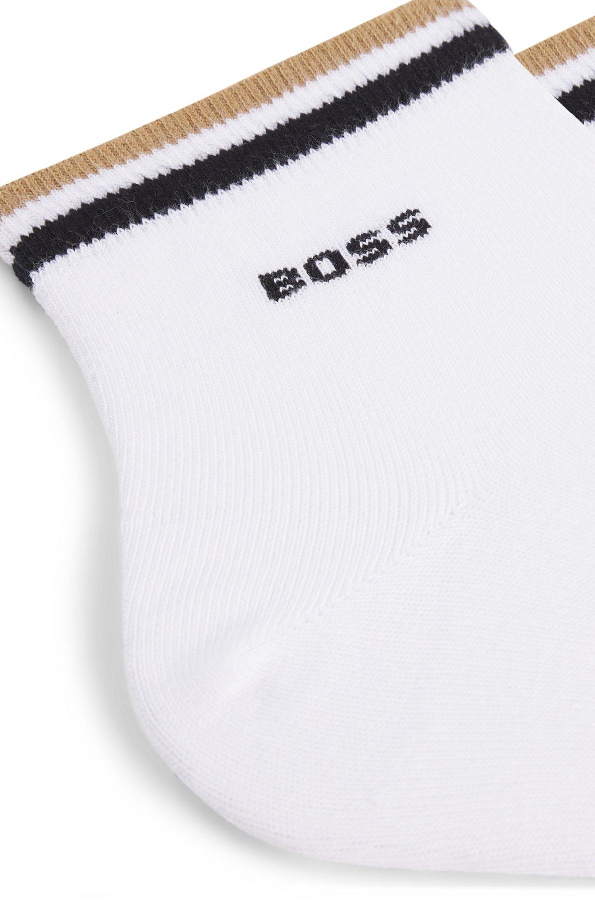 BOSS - Two-pack of short socks with signature-stripe cuffs - White Product Image