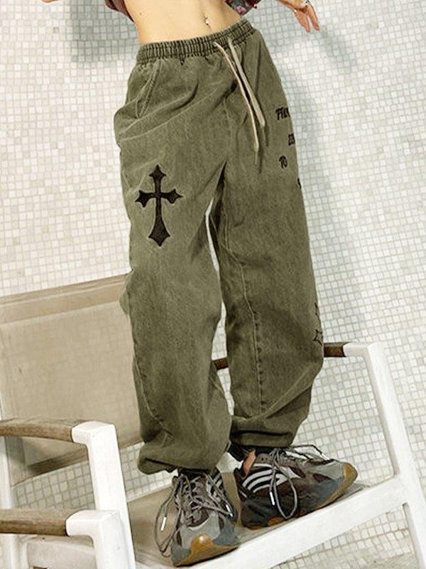 Cross Embroidered Boyfriend Fit Jogger Jeans Product Image