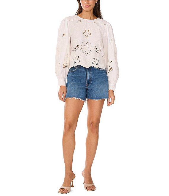 Vince Camuto Crew Neck Long Sleeve Embroidered Blouse Product Image