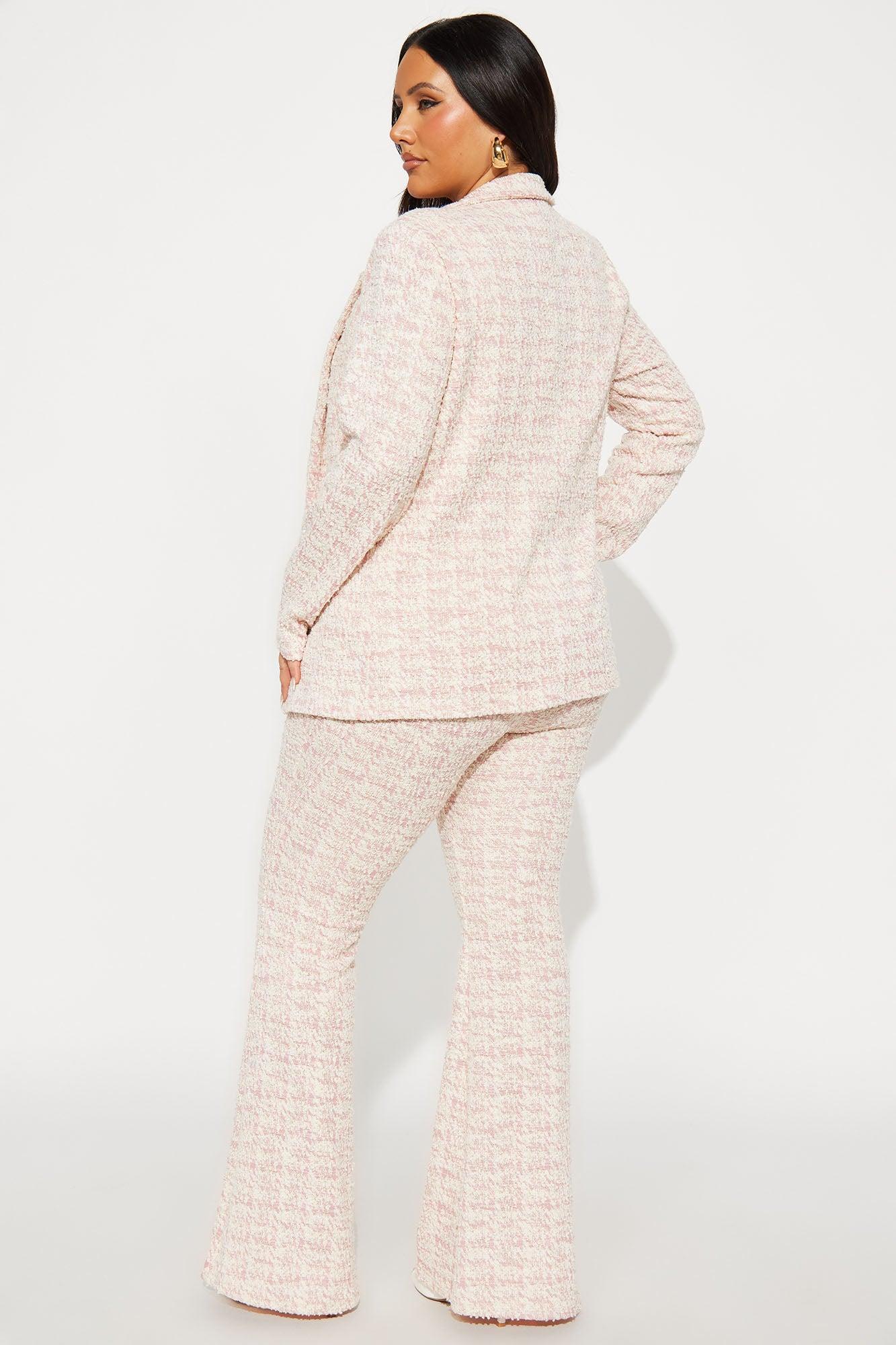Avery Knit Tweed Blazer Pant Set - Pink Female Product Image