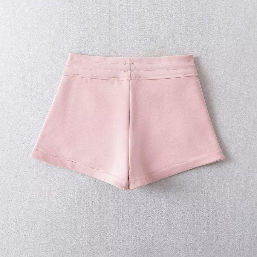 Drawstring Waist Plain Slit Sweat Shorts Product Image
