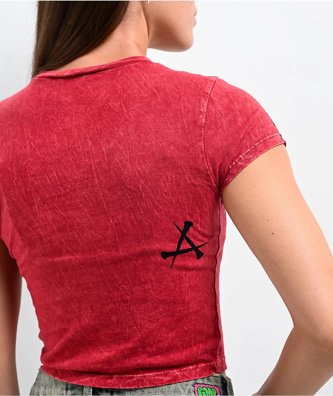 Affliction Winged Up Red Wash Crop T-Shirt Product Image