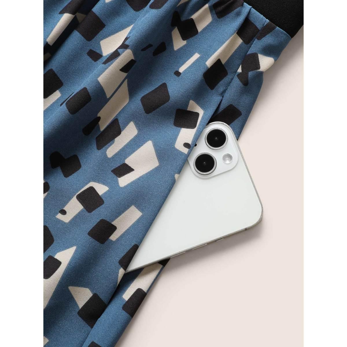 Plus Size Geometric Patchwork Square Neck Pocket Dress Blue Women At the Office Patchwork Square Neck Sleeveless Curvy Midi Dress BloomChic 26/4X Product Image