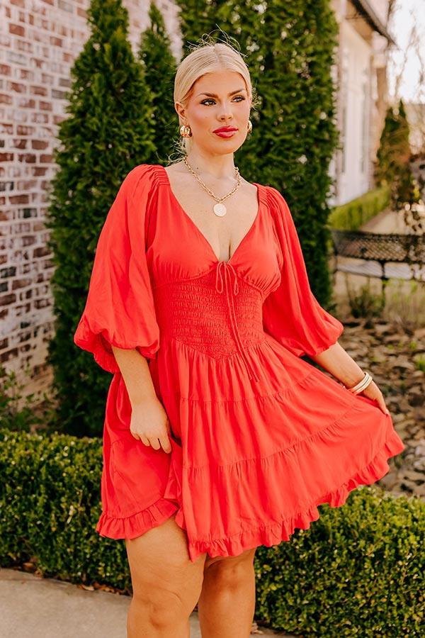 Whispering Muse Smocked Mini Dress In Red Curves Product Image