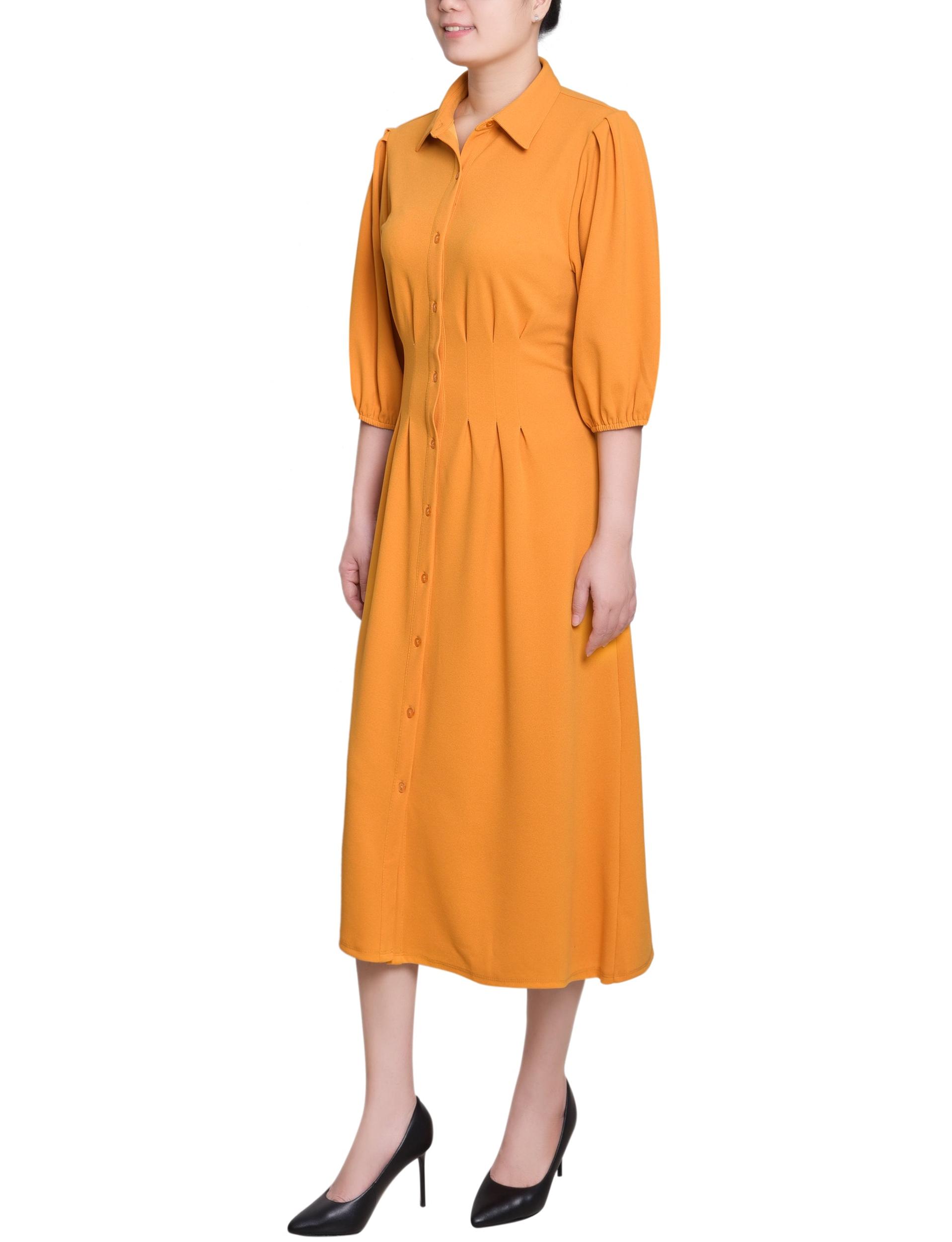 Mustard Elbow Sleeve Midi Dress Product Image