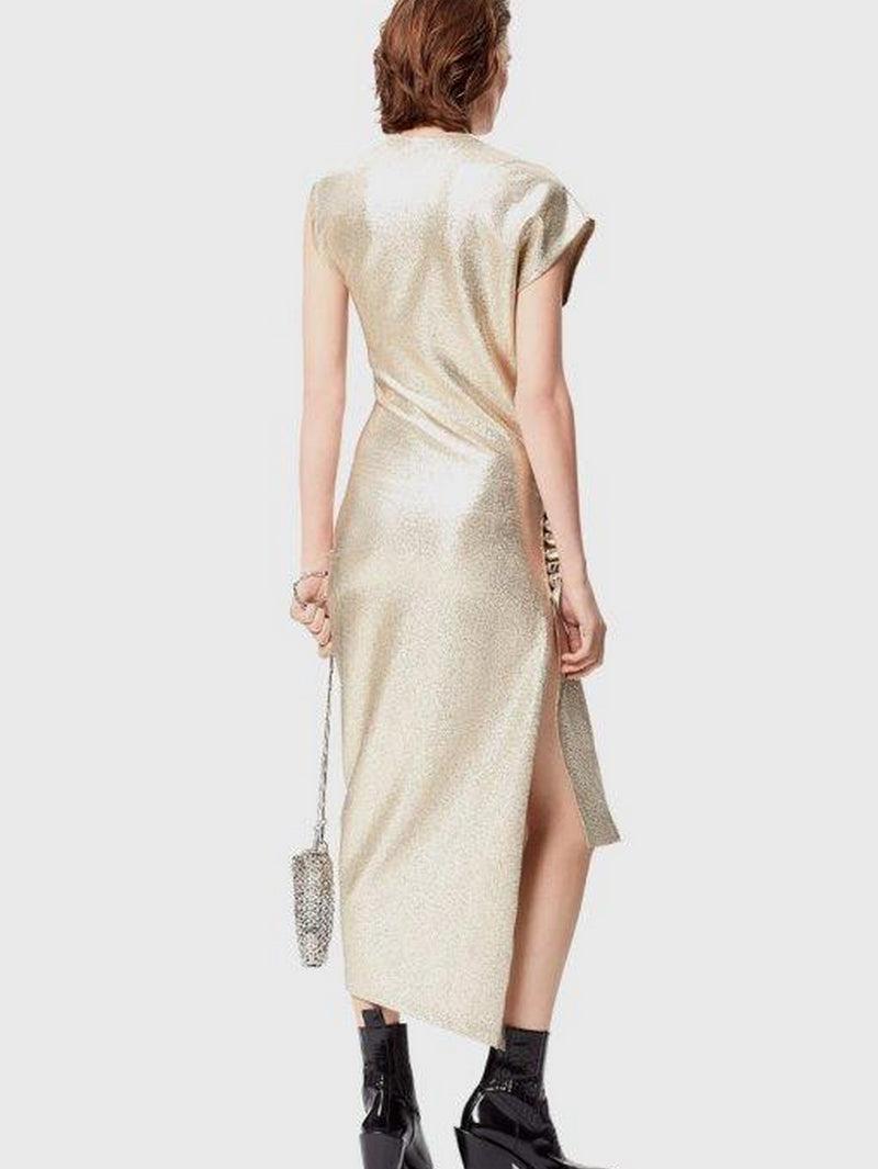 Gold drapé pression dress in lurex Product Image
