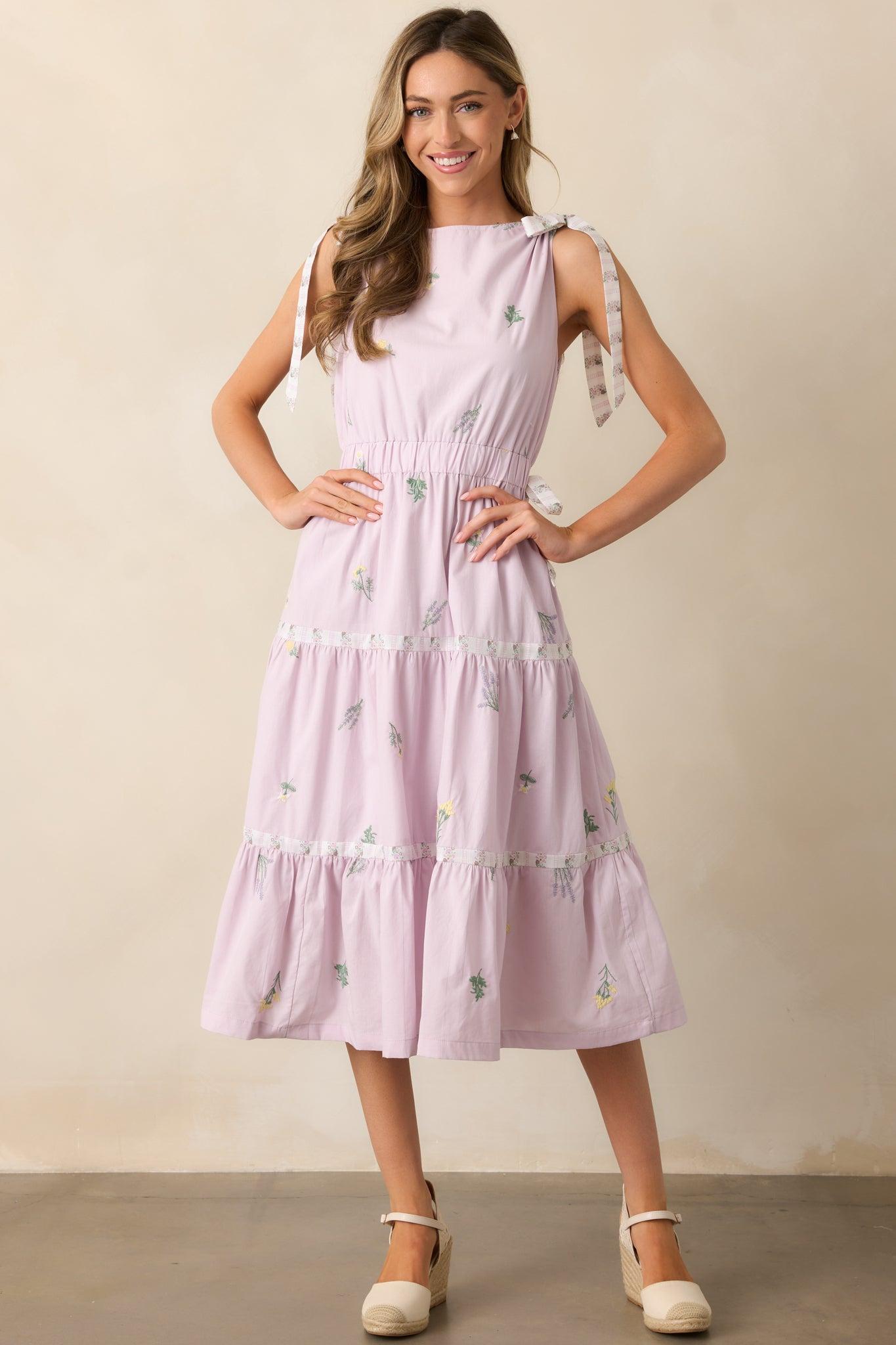 Morning Market Cotton Lavender Floral Midi Dress Product Image