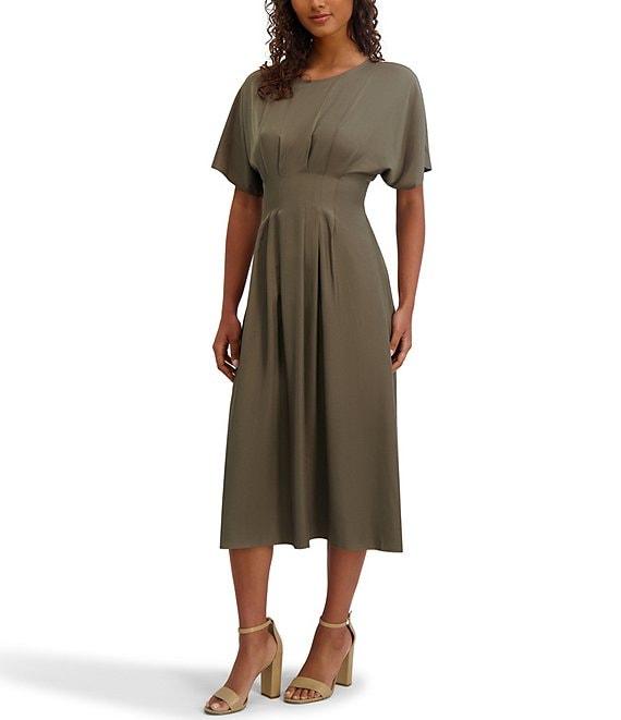Kensie Short Sleeve Smocked Waist A-Line Midi Dress Product Image
