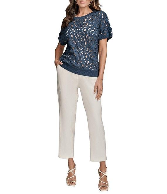 Donna Karan Short Sleeve Drop Shoulder Crochet Top Product Image