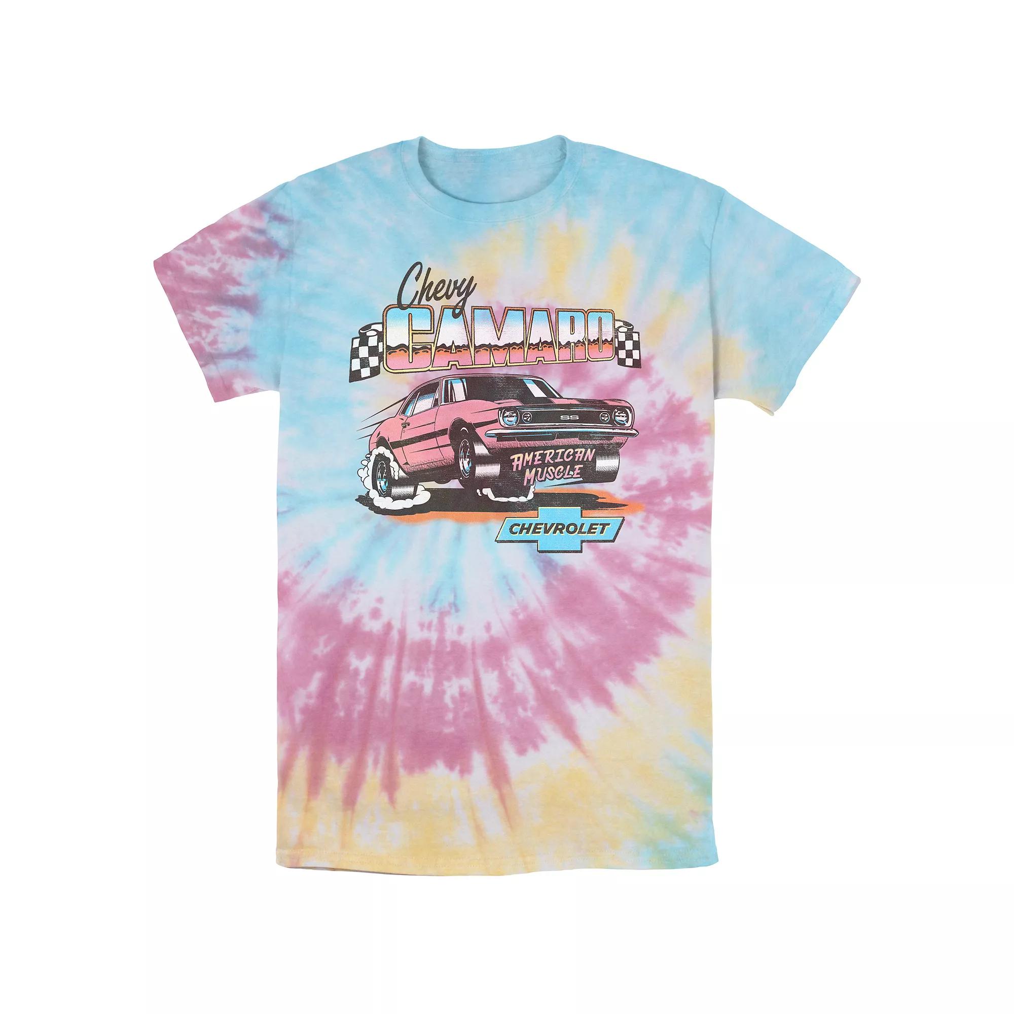 Men's Chevy Camaro American Muscle Tie Dye Graphic Tee, Size: Small, Blue Pink Light Yellow Product Image