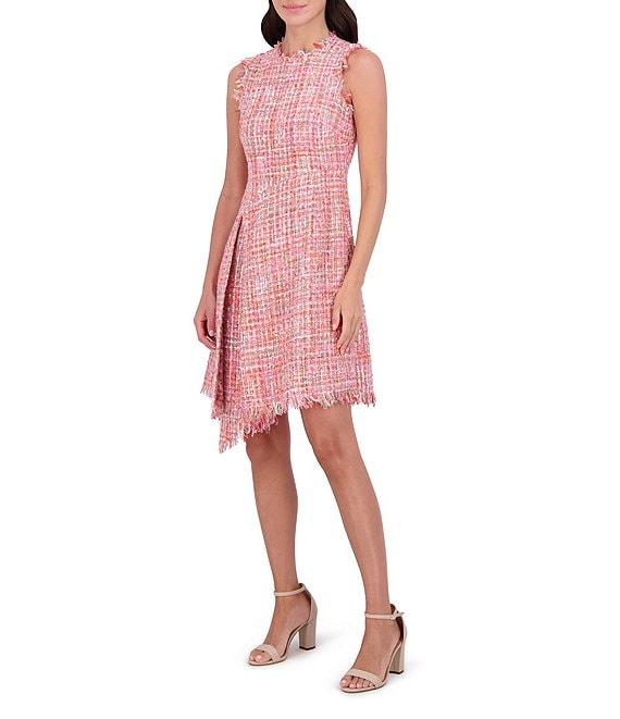 Vince Camuto Tweed Round Neck Sleeveless Asymmetrical A-Line Dress Product Image