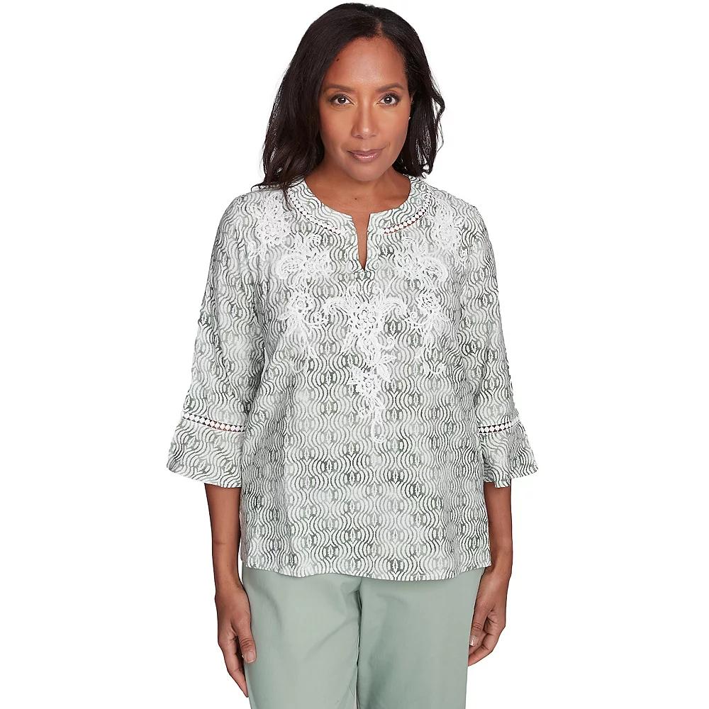Women's Alfred Dunner Embroidered Geometric Flare Sleeve Top,  Product Image