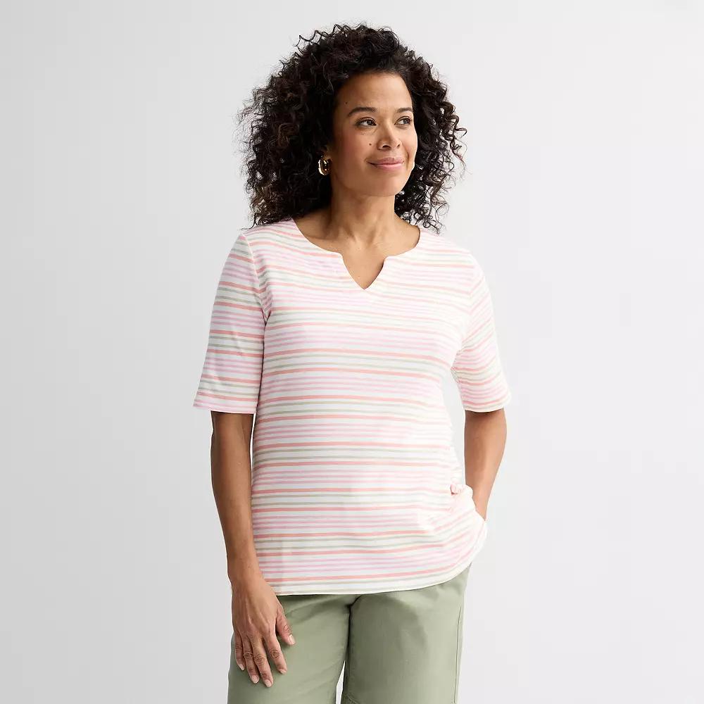 Petite Croft & Barrow® Elbow Sleeve Splitneck Top, Women's,  Product Image