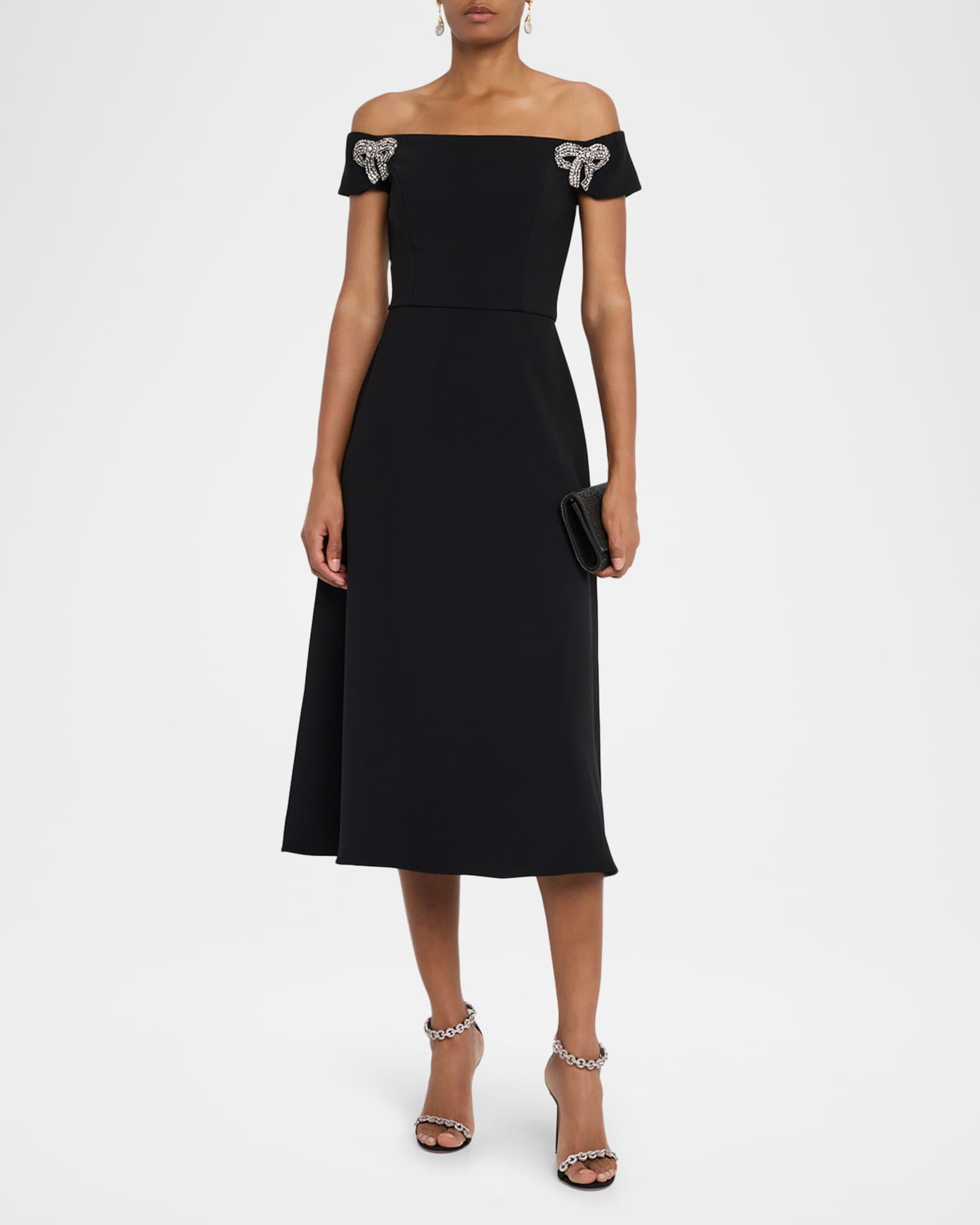 Bow Embellished Off-The-Shoulder Midi Dress Product Image