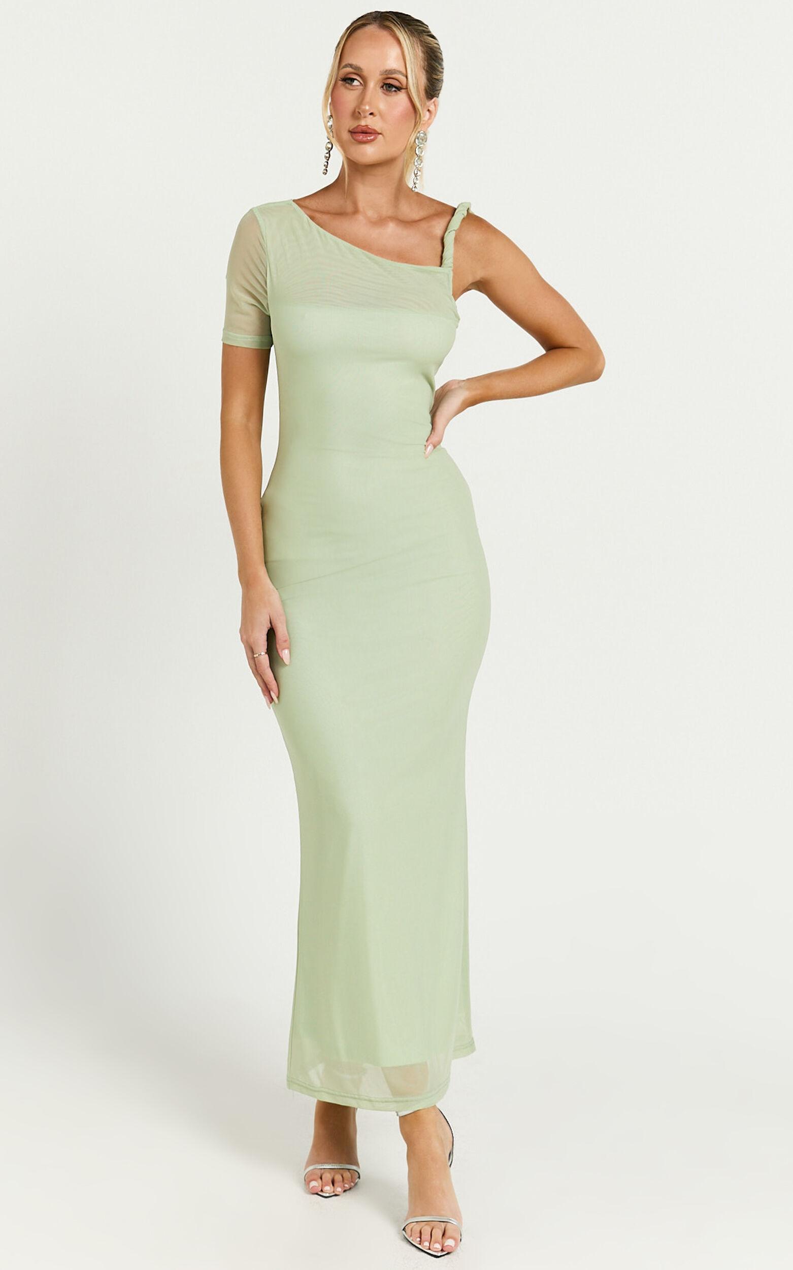 Debra Midi Dress - Mesh Sleeve Detial dress in Sage Product Image