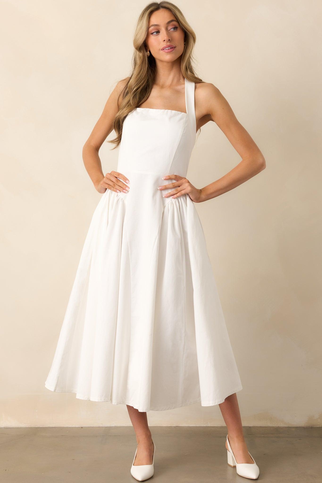 The Sweetest Thing White Cotton Halter Drop Waist Maxi Dress Product Image