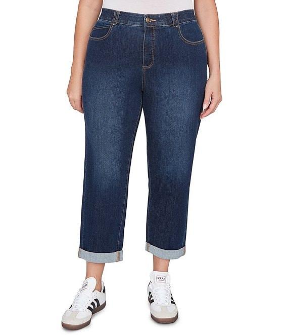 Ruby Rd. Plus Size Ultra-Soft Rolled Hem Girlfriend Jeans Product Image