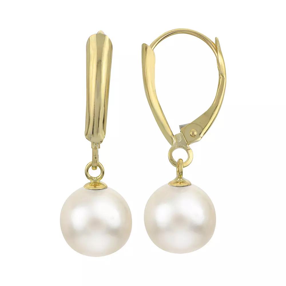 PearLustre by Imperial 10k Gold Freshwater Cultured Pearl Leverback Drop Earrings, Womens Product Image