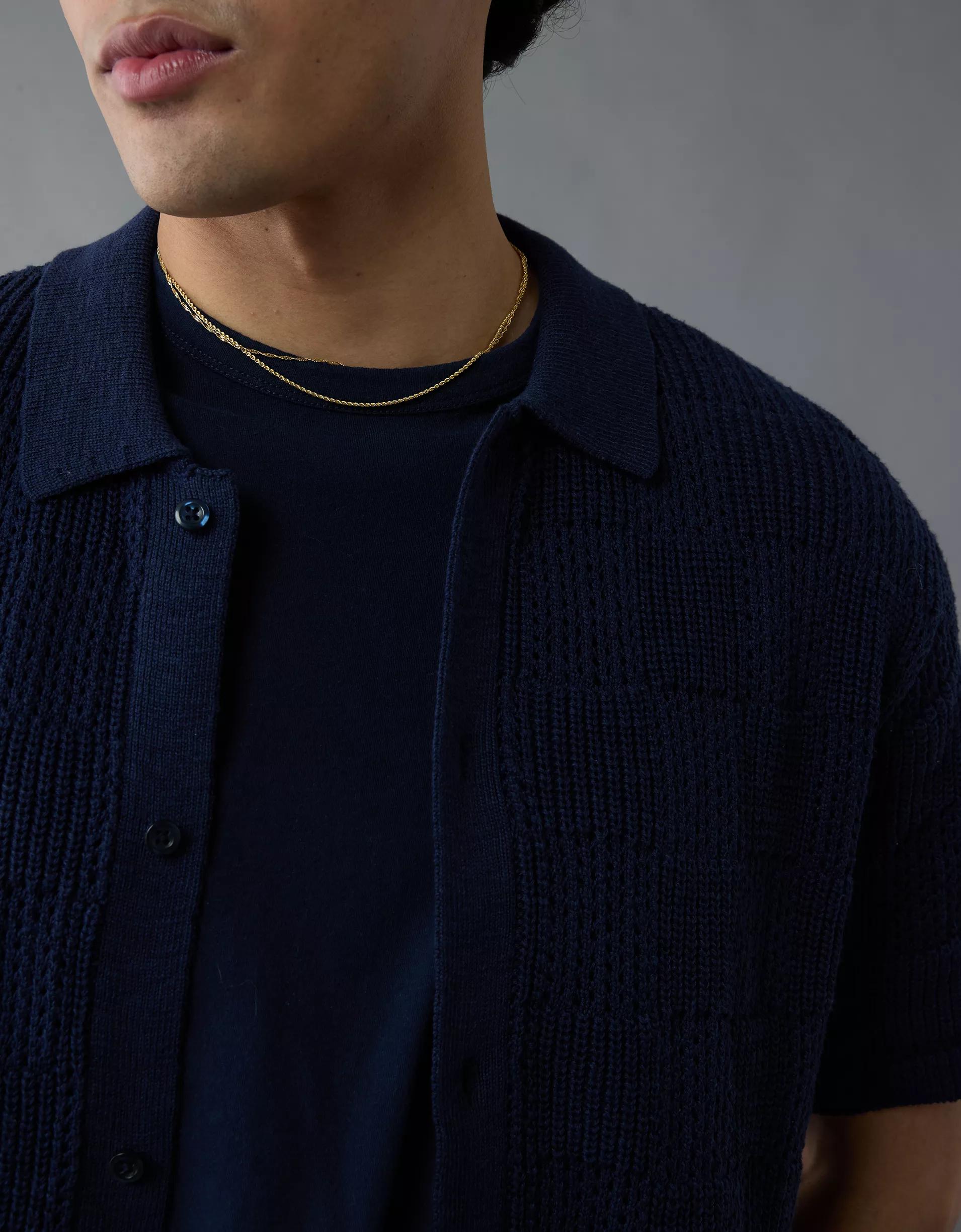 AE Weekend Checkerboard Button-Up Sweater Polo Shirt Product Image