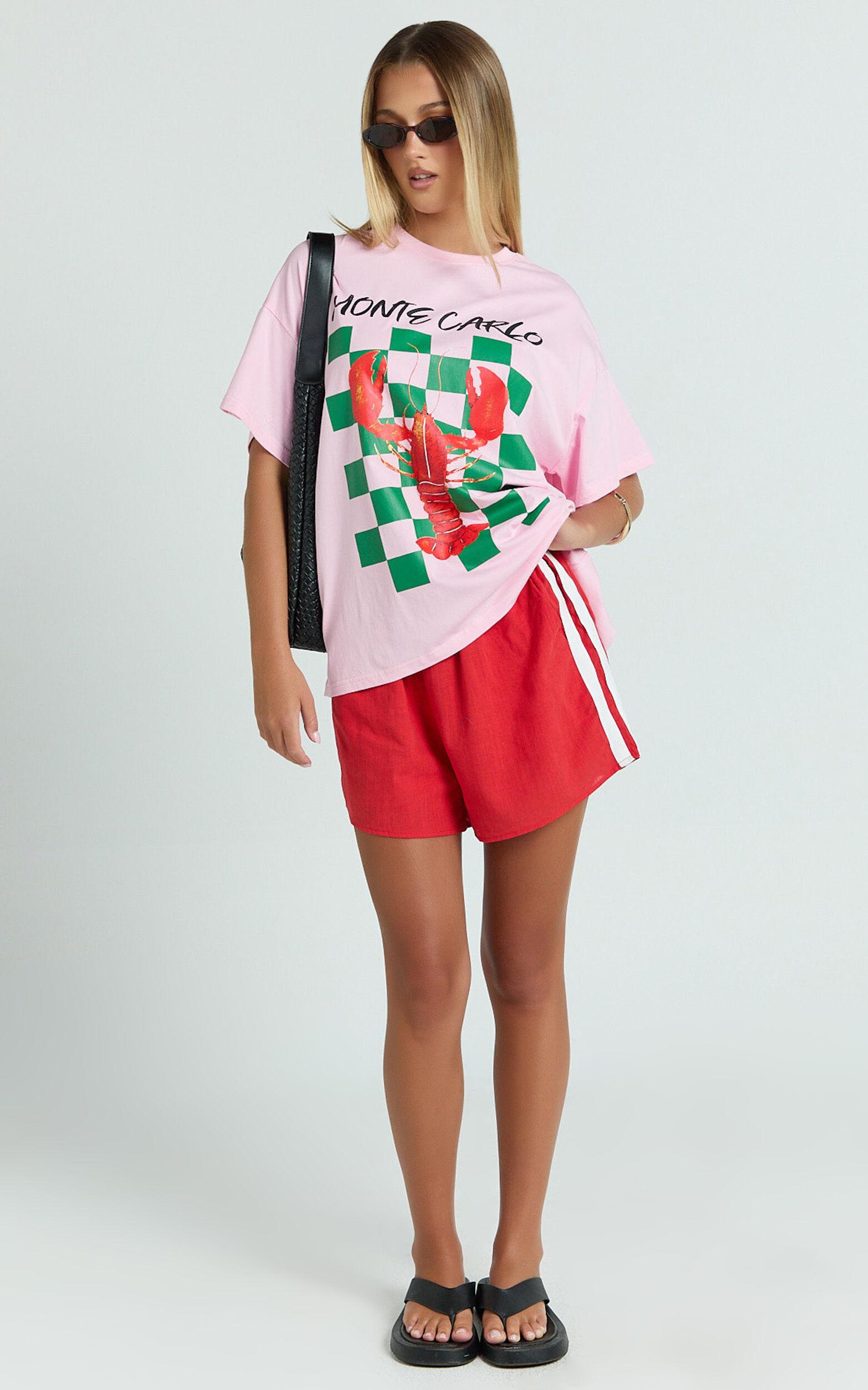Liv Two Piece Top and Shorts Set - Monte Carlo Lobster T-shirt Set in Pink Product Image