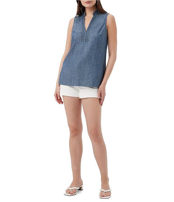 Trina Turk Lacheri Chambray V-Neck Sleeveless Top Product Image