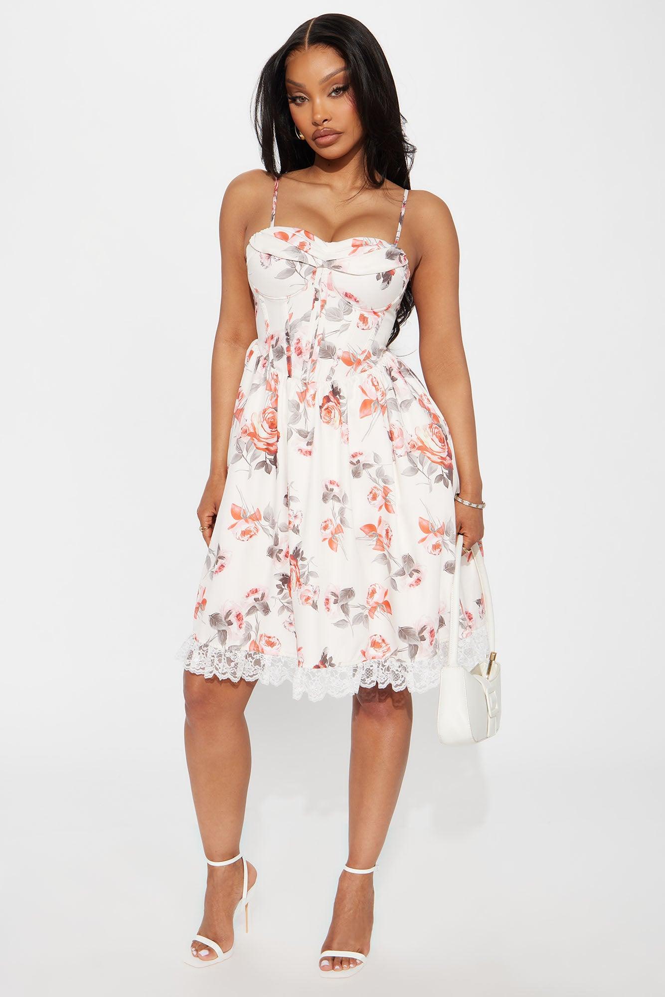 Pretty Lady Satin Floral Mini Dress - Ivory/combo Product Image