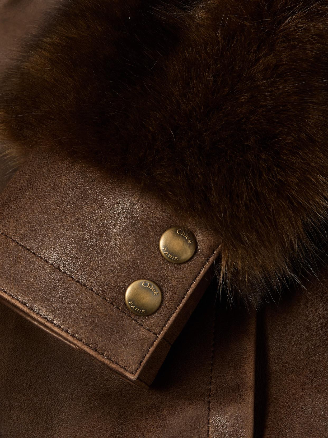 CHLOÉ Leather Jacket With Belted Waist And Fur Sleeves In Brown Product Image