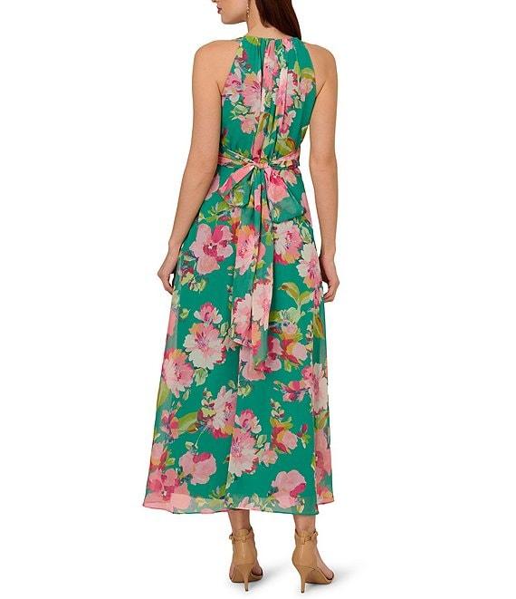 Adrianna Papell Chiffon Floral Print Halter Neck Sleeveless Blouson Maxi Dress Product Image