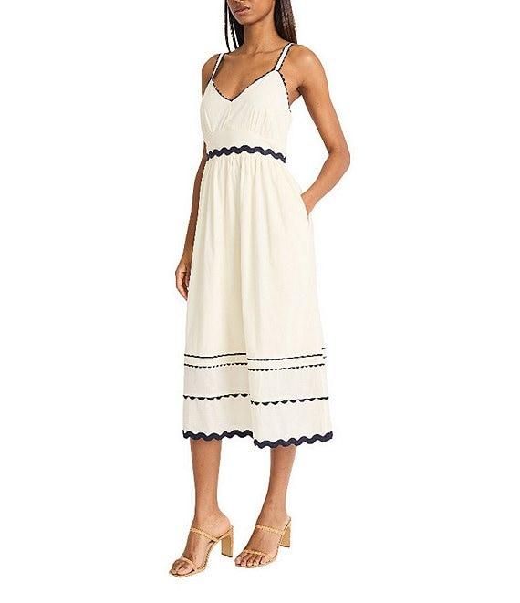 The Good Journey Cotton Voile V-Neck Contrast Trim A-Line Midi Dress Product Image