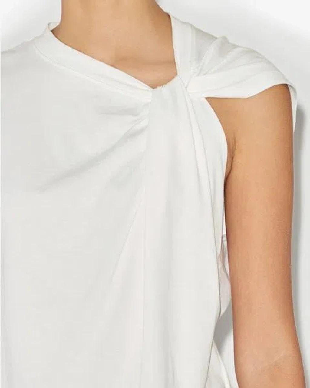 ISABEL MARANT Cap Sleeves Knot-detail Cotton Top In White Product Image