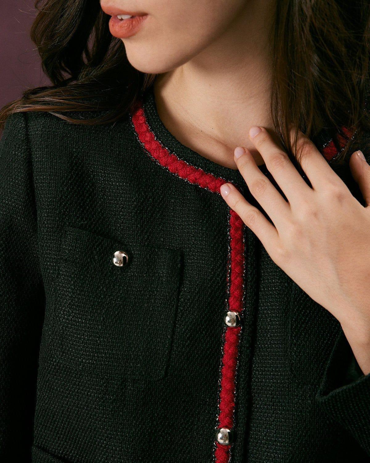 The Black Colorblock Button Tweed Jacket Product Image