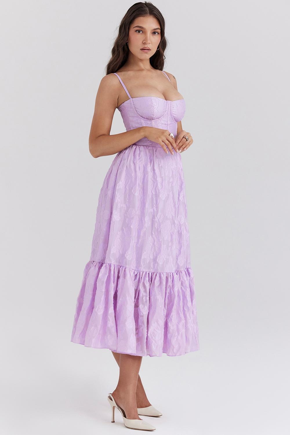 Mira  orchid floral jacquard tiered midi dress Product Image