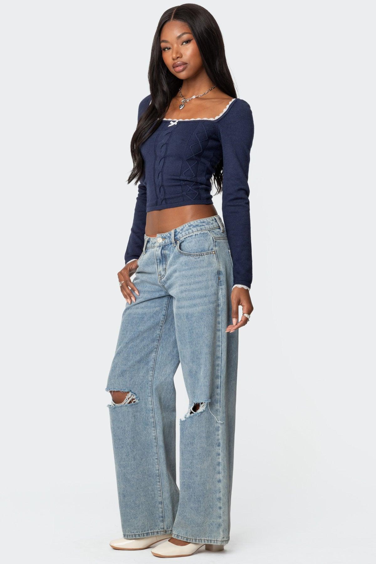 Ansley Lacey Cable Knit Top Product Image