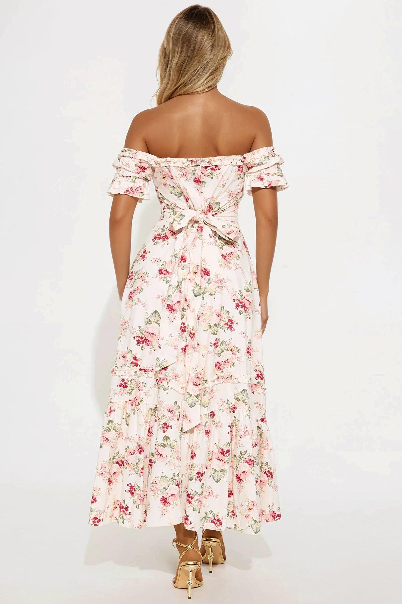 Ellsie Off Shoulder Floral Midi Dress - Pink/combo Product Image