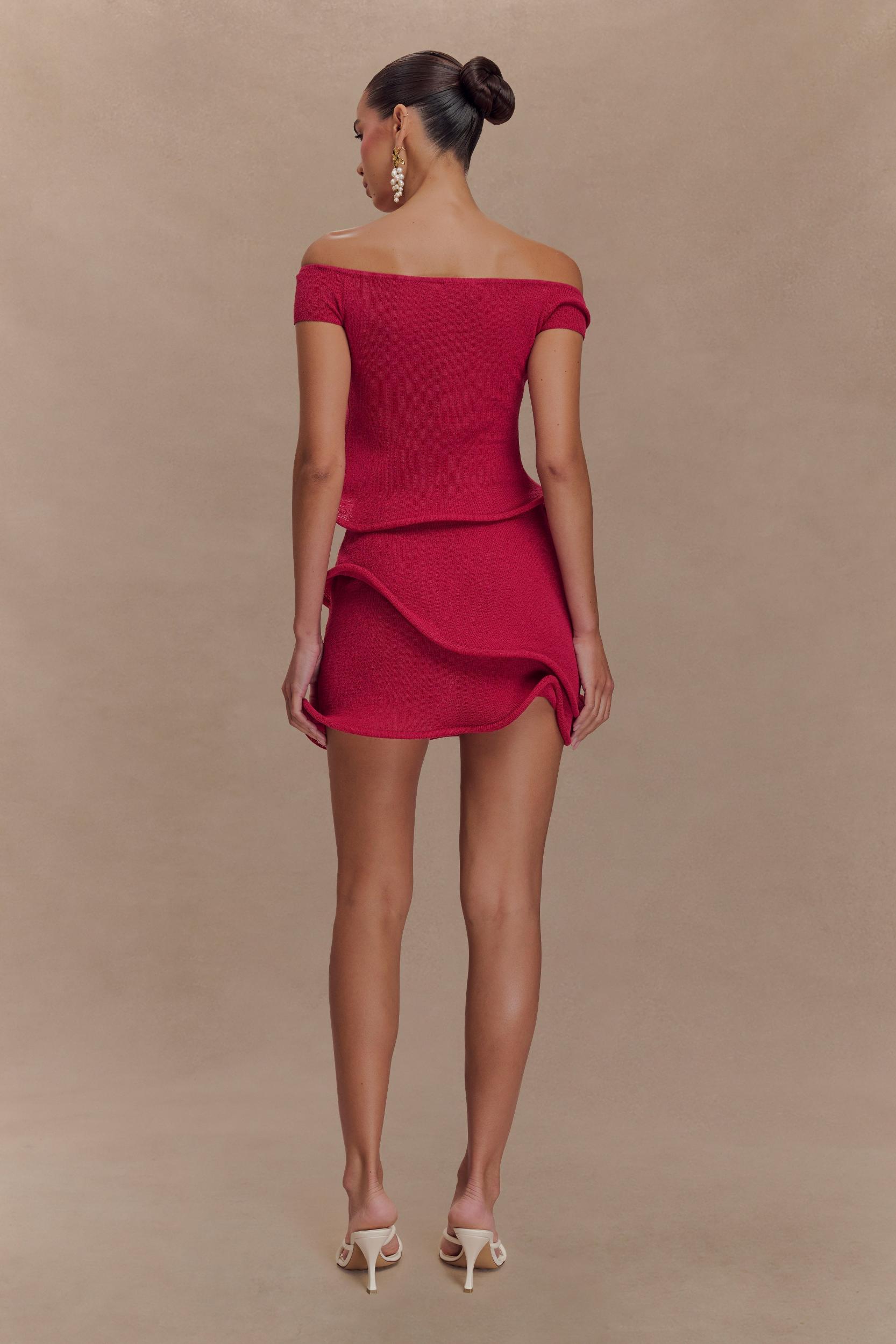 Haisley Off Shoulder Knit Top - Raspberry Product Image