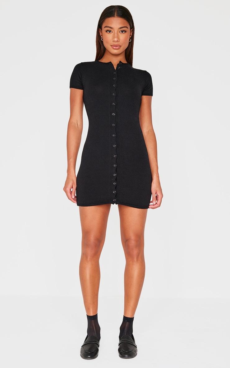 Black Soft Knit Button Through Mini Dress Product Image