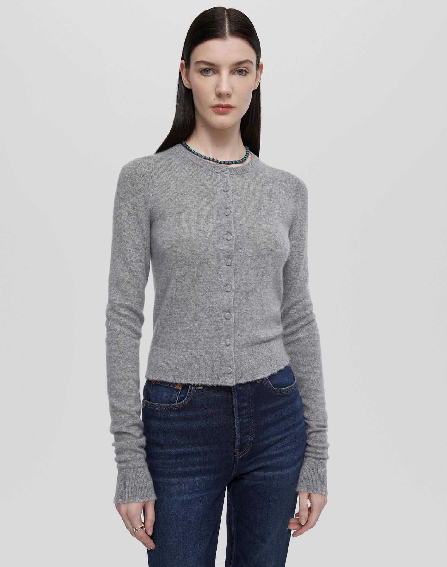 Cashmere Crewneck Cardigan - Grey Heather Product Image