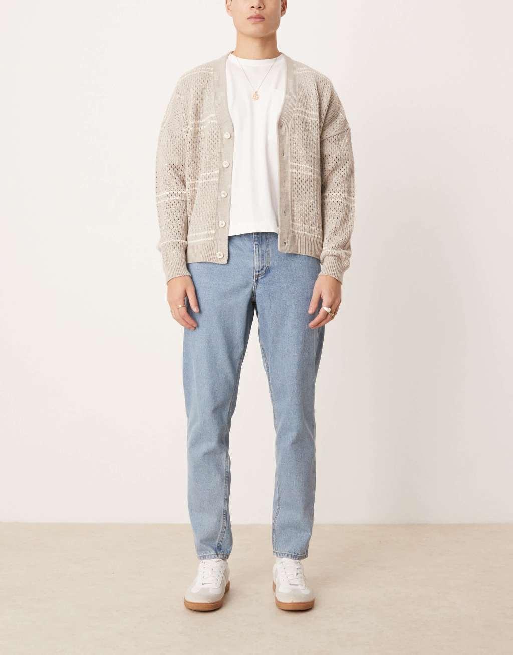 ASOS DESIGN tapered fit jeans in mid wash blue   Product Image