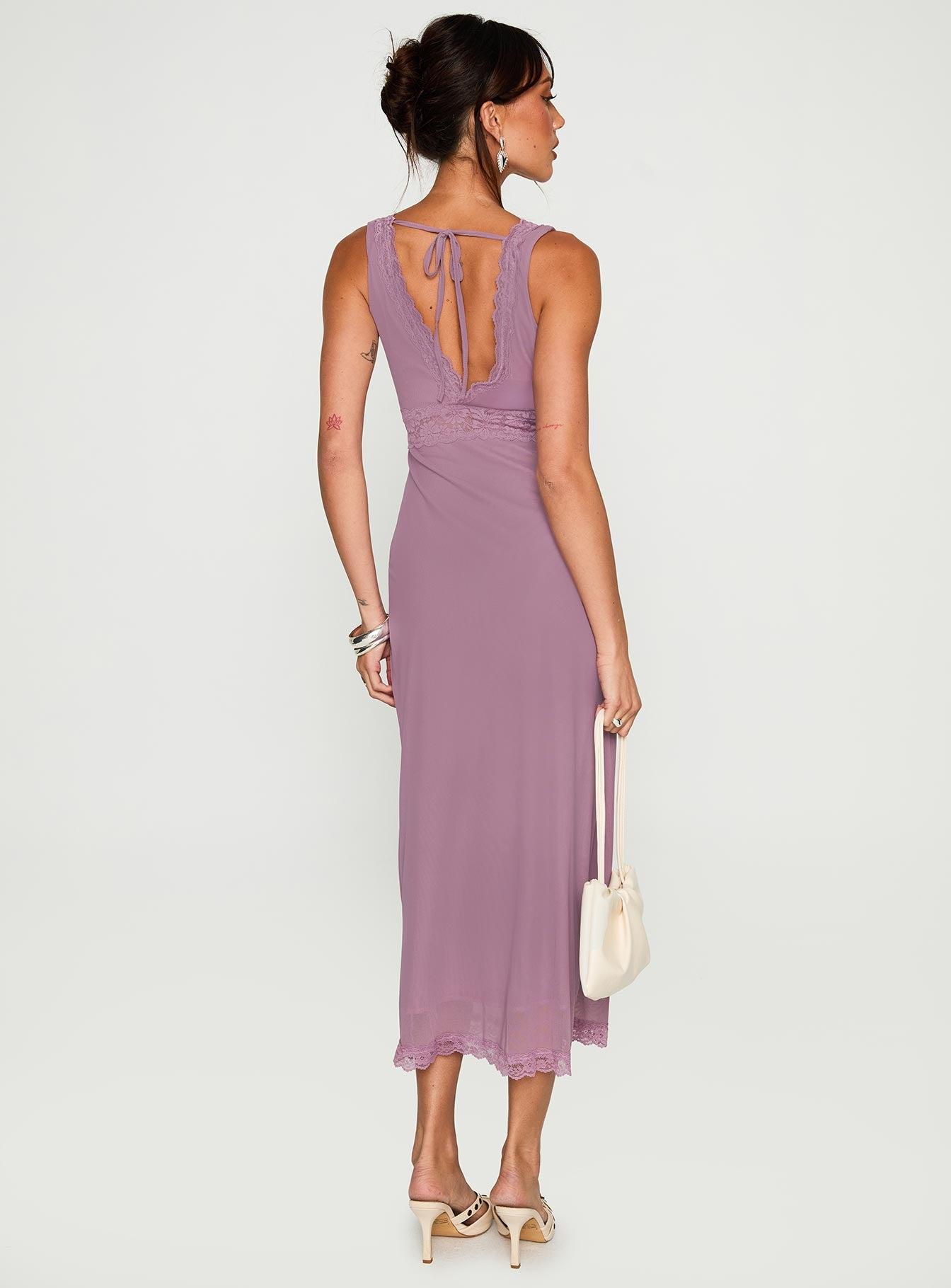 Between The Lines Lace Trim Maxi Dress Purple Product Image