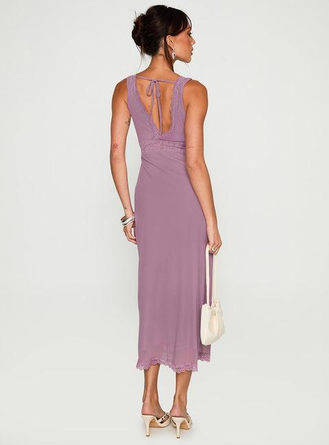 Between The Lines Lace Trim Maxi Dress Purple Product Image