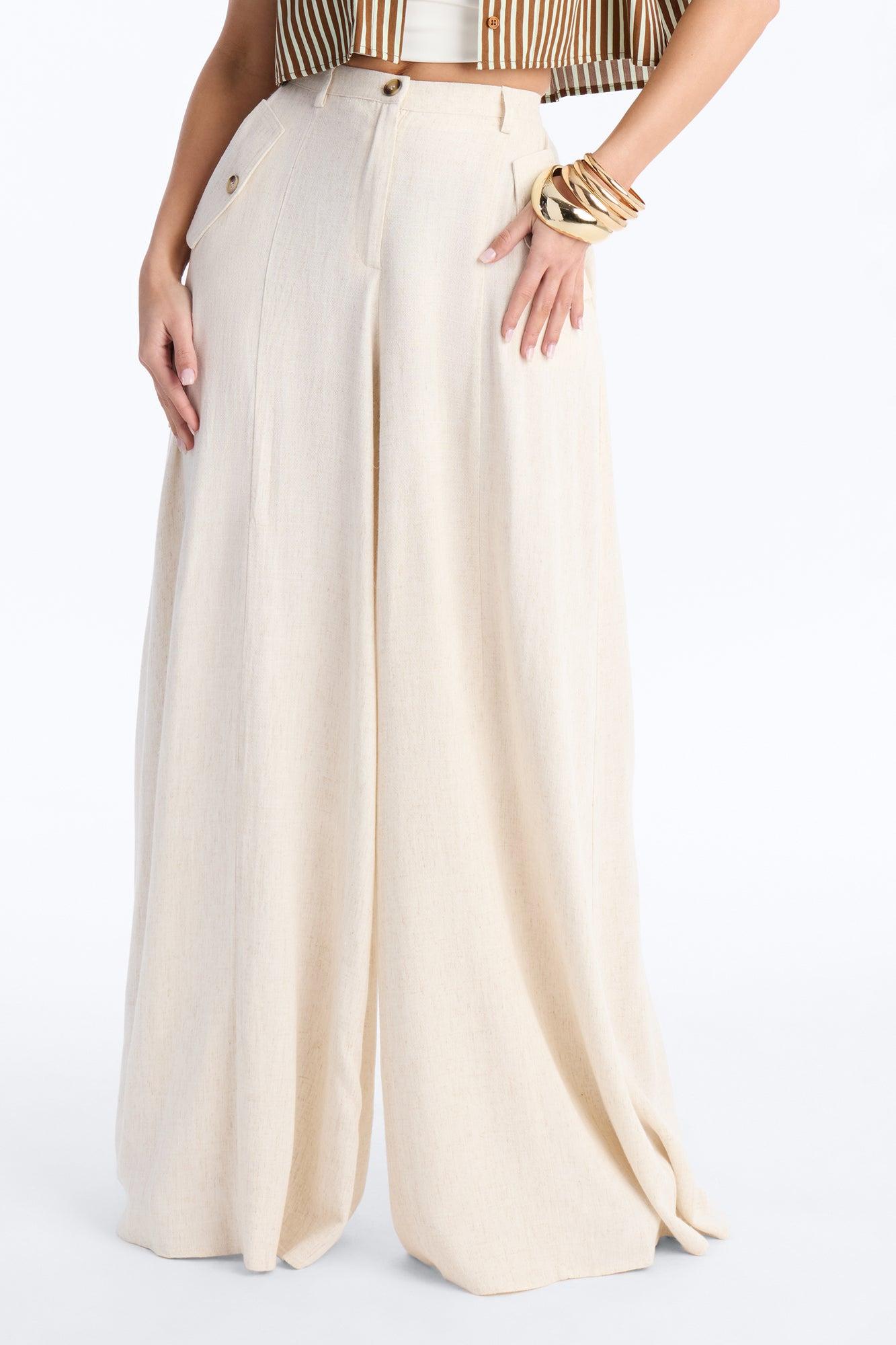Aubrey High Rise Linen Wide Leg Pant 33″ - Natural Female Product Image