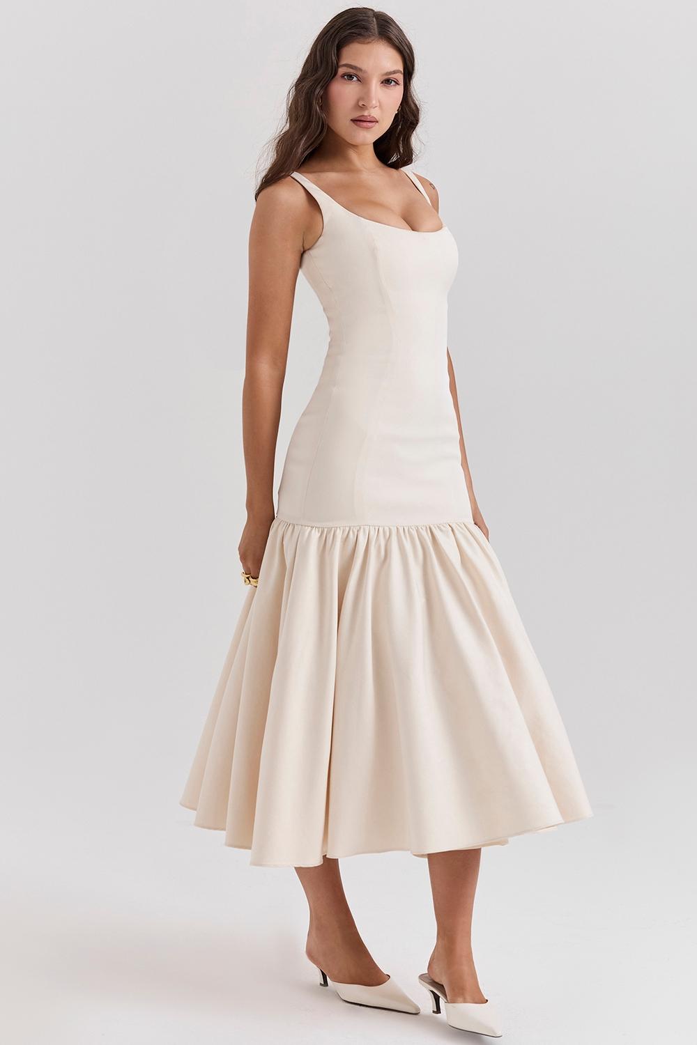 Amore  vintage cream dropped waist midi dress Product Image