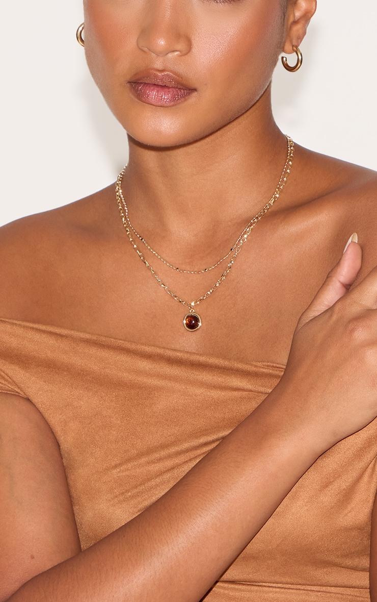 Gold Resin Pendant Multi Layered Necklace Product Image